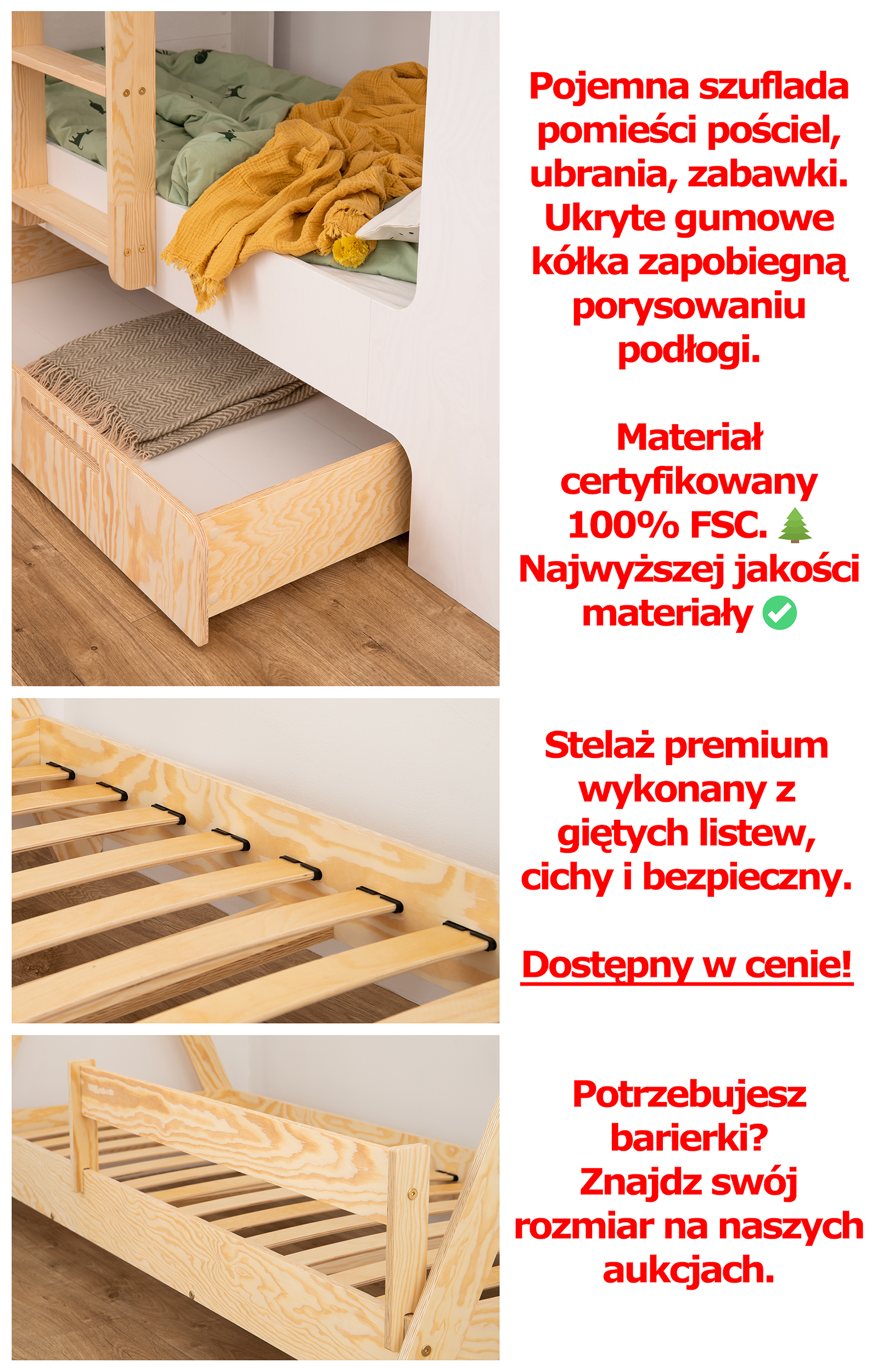 mimi　0811 Łóżko piętrowe drewniane MIMI DL Białe z szufladą - spanie